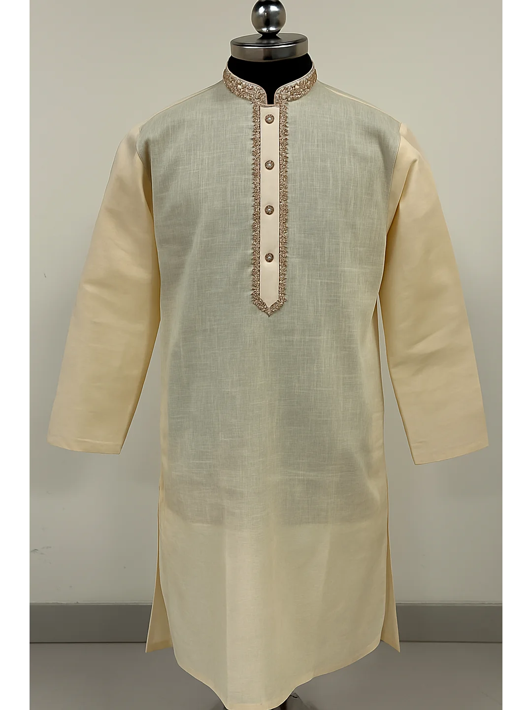 Khadi Cotton Embroidery Kurta Dark Beige-D4