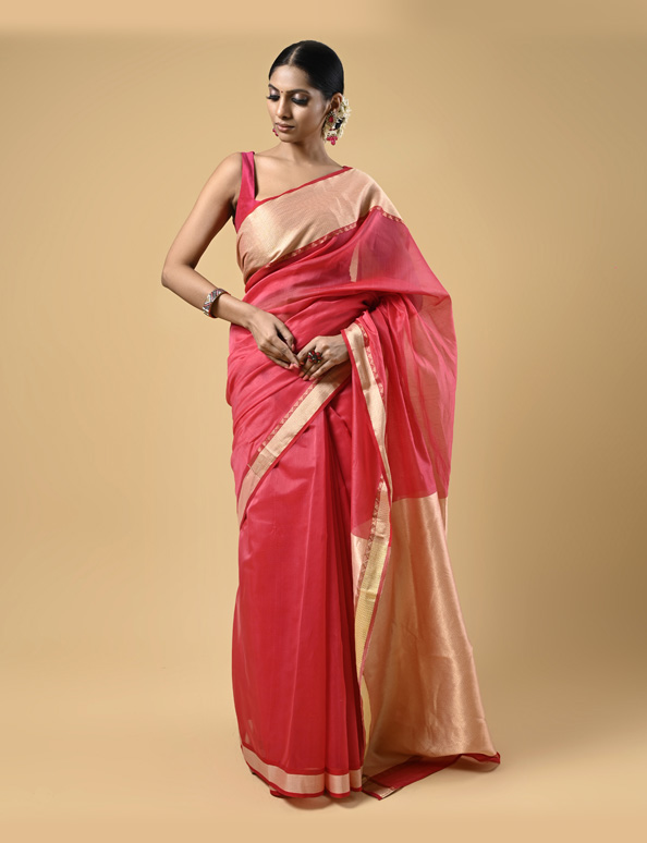 Dark Coral Chanderi Saree