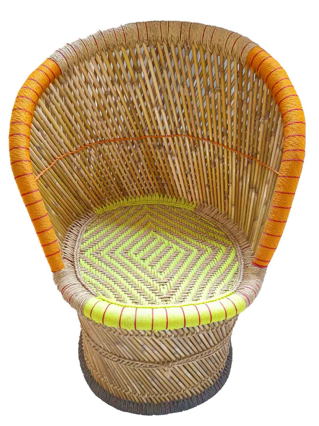 Handcrafted Moonj Half Cut Chair Orange & Green - 40 cm X 40 cm X 76 cm