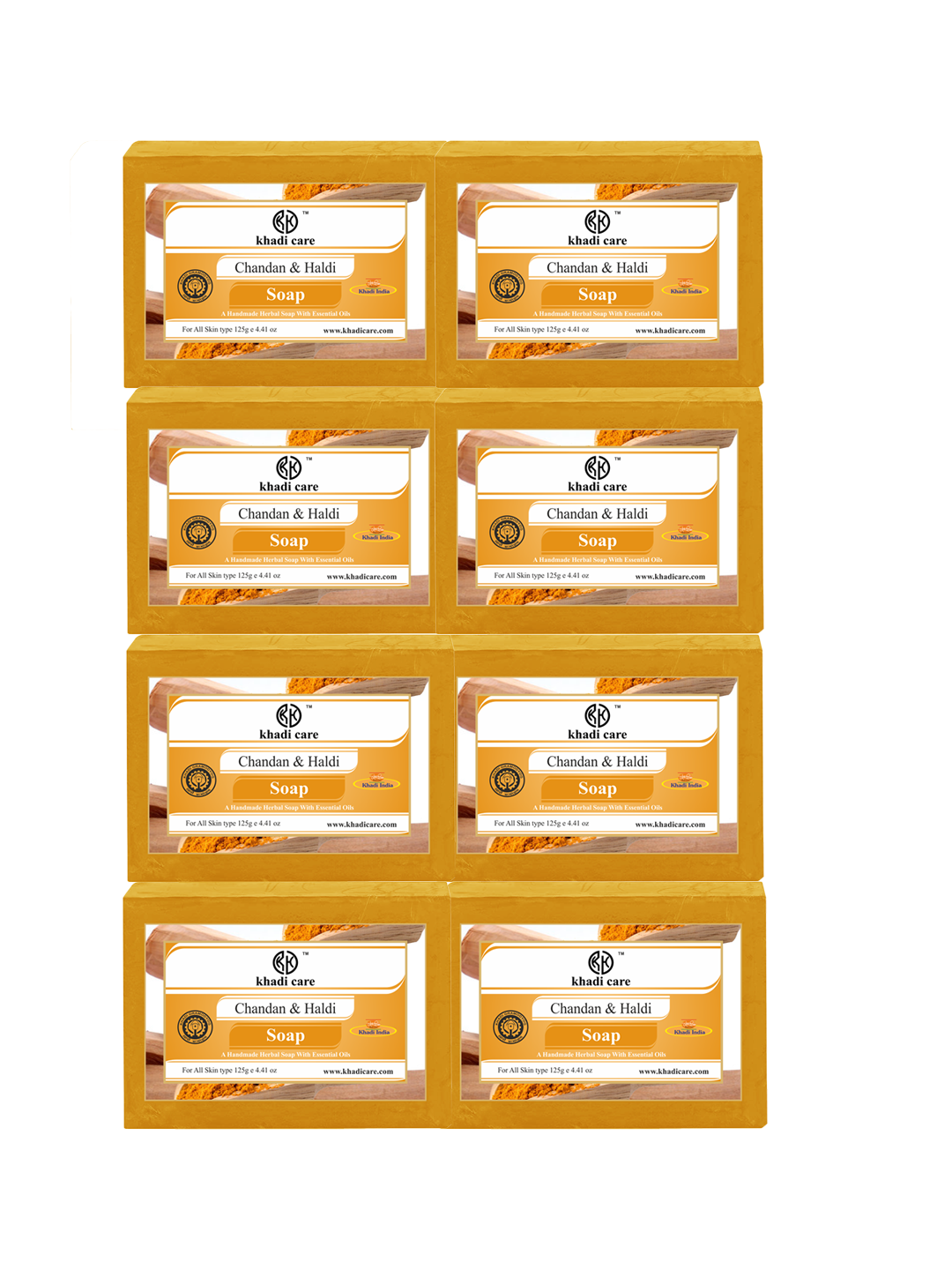 Khadi Care Herbal Chandan Haldi Soap (125g Each) Pack of 8
