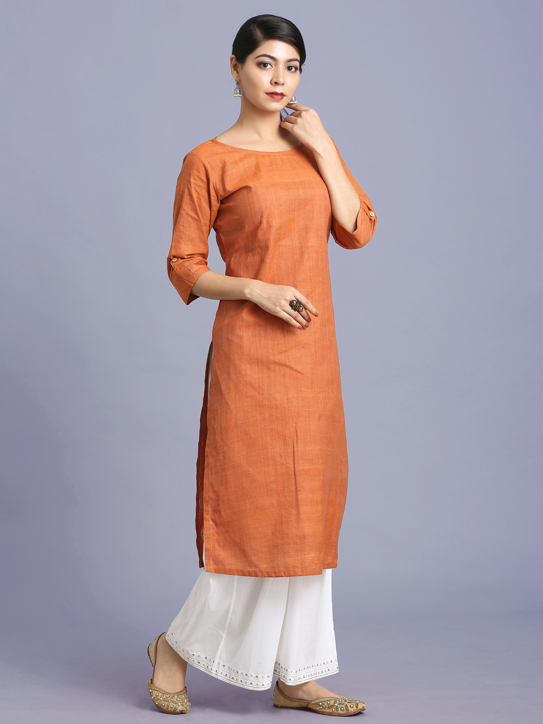 Orange Boat Neck Kurti