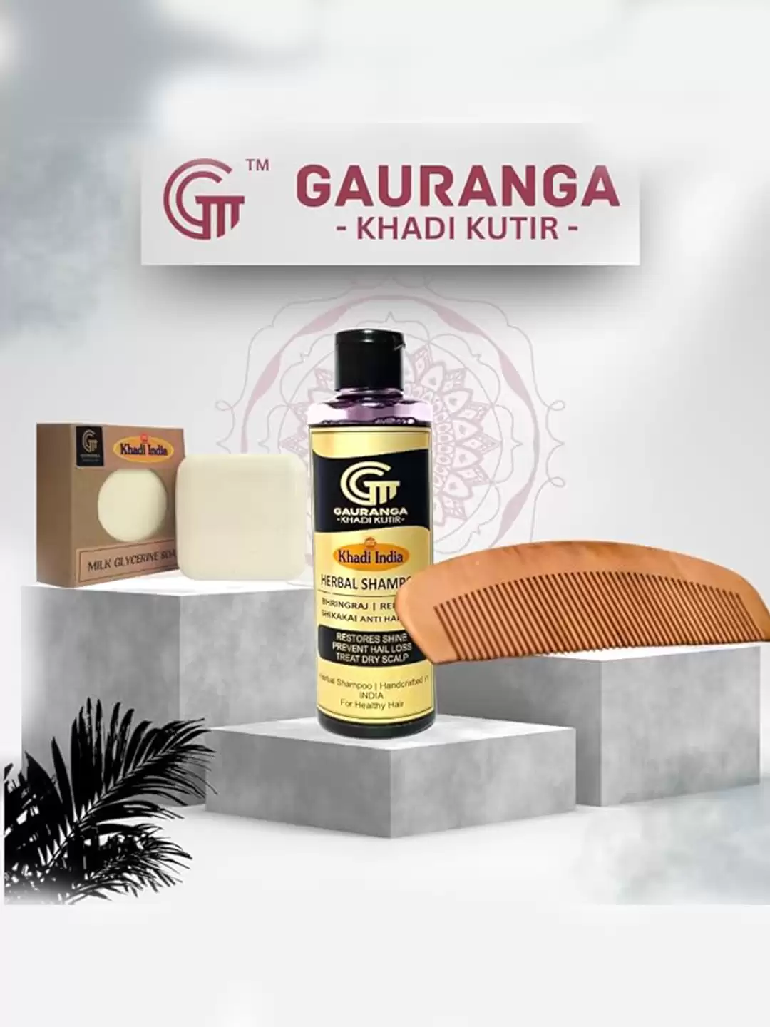 Khadi Combo-Milk Glycrine Soap,Neem Wood Comb ,Herbal Shampoo Ideal for All Hair