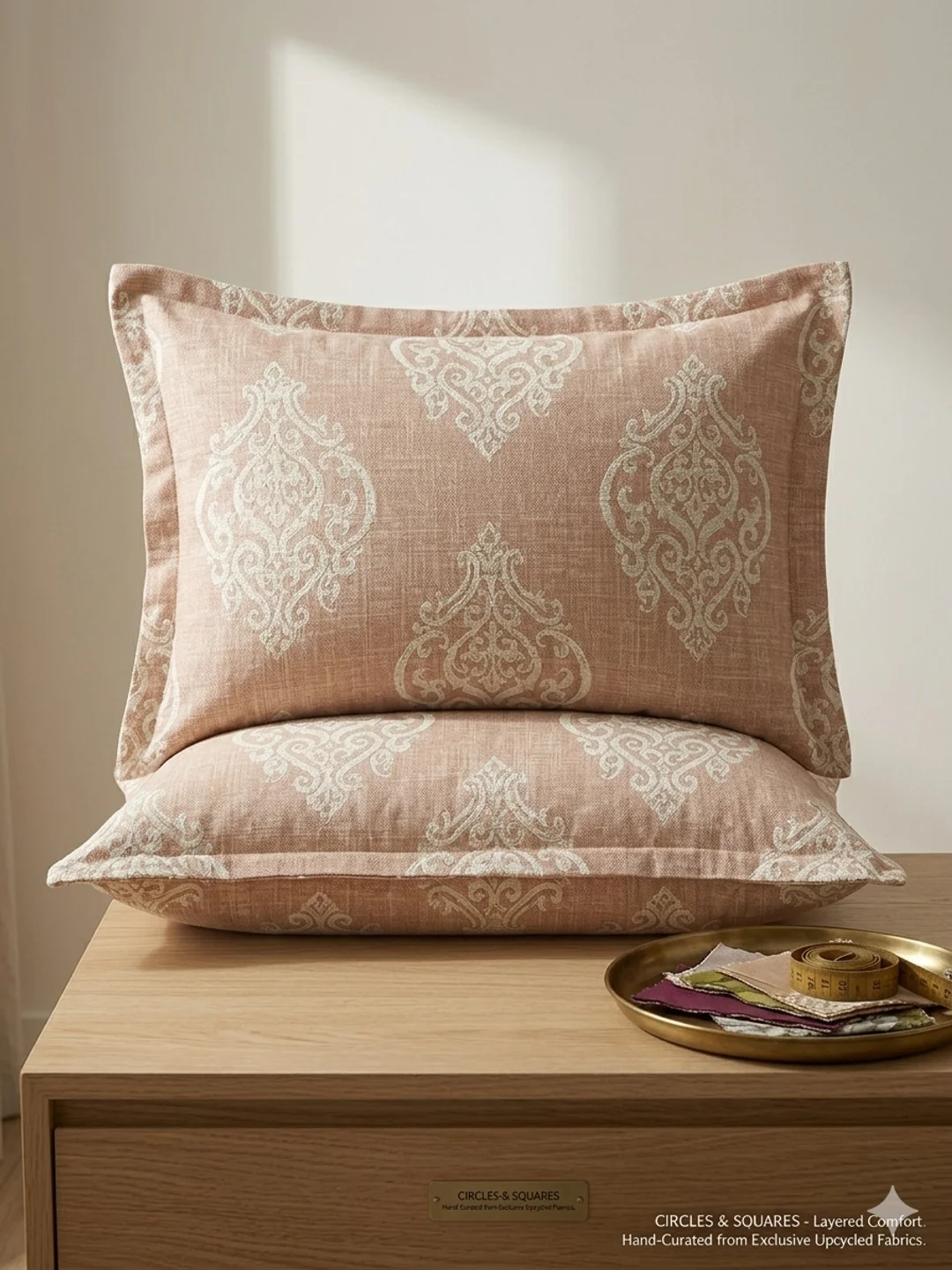 Brown Beige Damask Cotton Sateen Pillow Covers 17 x 27 Inch