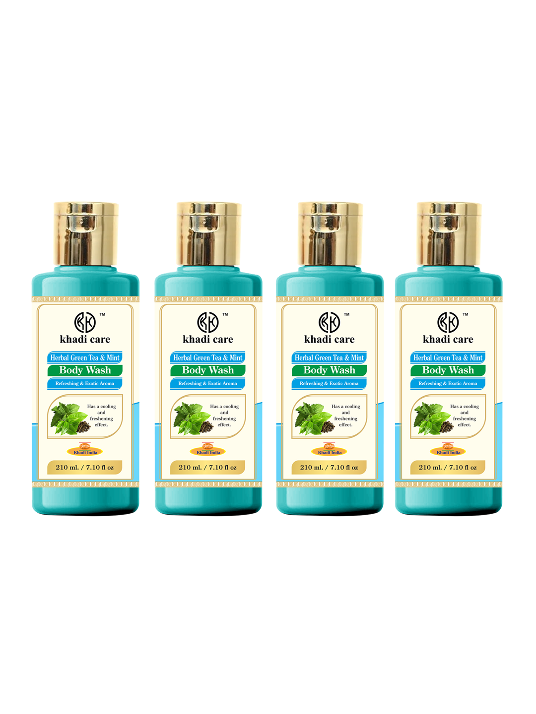 Khadi Care Herbal Green Tea & Mint Body Wash (210ml Each) Pack of 4