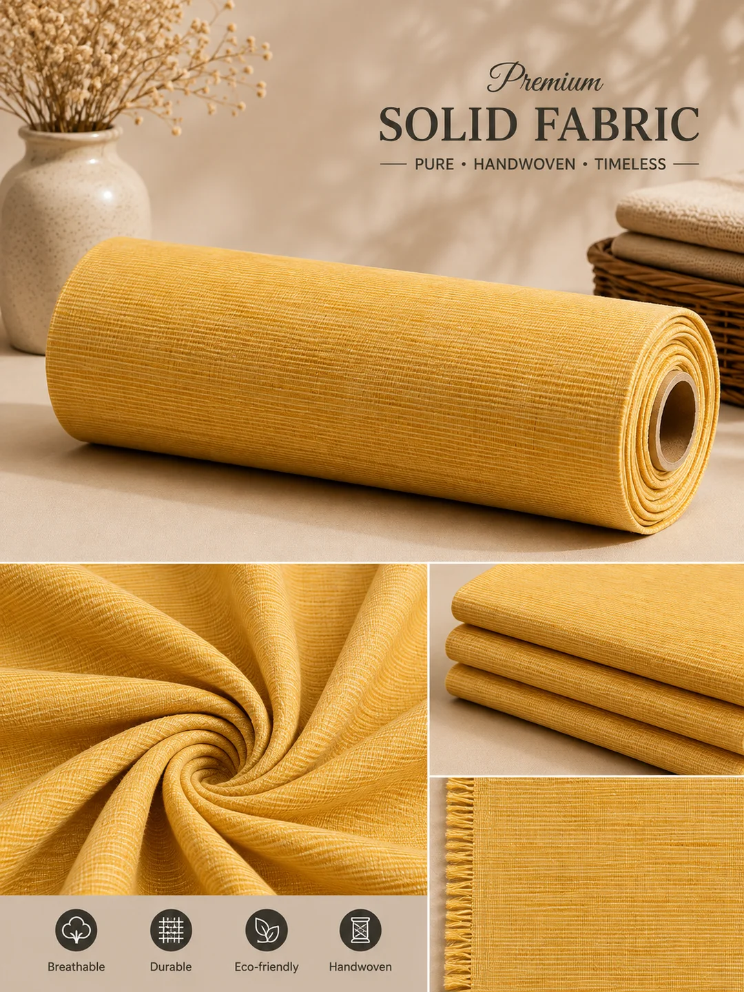 Khadi Cotton Yellow Fabric 44 Inch Width Handloom Fabric