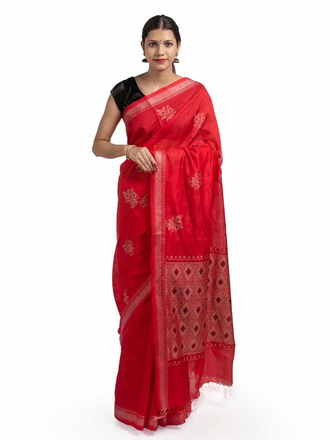 Handloom Cotton Tant Saree in Red : SUUA168