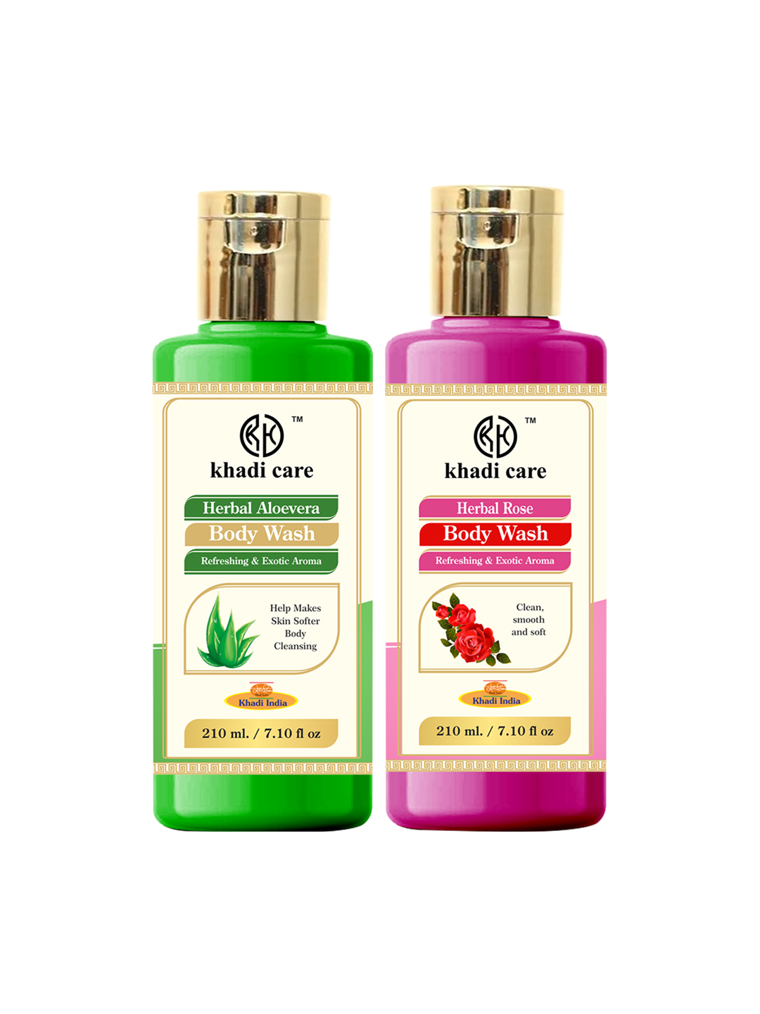 Khadi Care Herbal Combo Pack of Aloevera & Rose Bodywash (210ml Each) Pack of 2