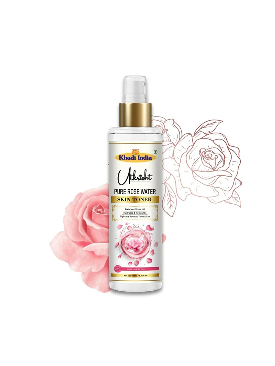 Utkrisht Khadi Pure Rose Water Skin and Face Toner Hydrating, Pores Tightening - 100ML