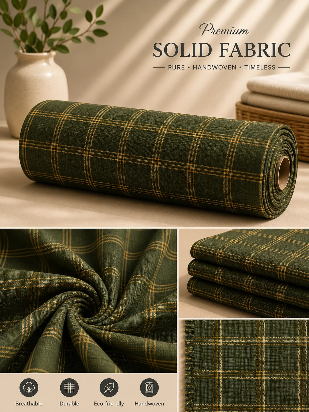 Khadi Cotton Olive Green Fabric 44 Inch Width Handloom Fabric