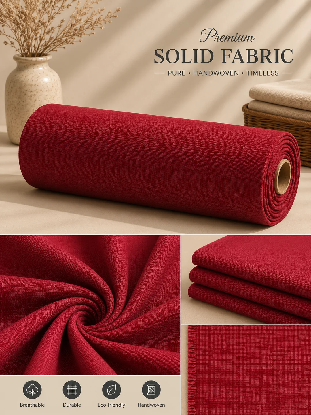 Khadi Cotton Red Fabric 44 Inch Width Handloom Fabric