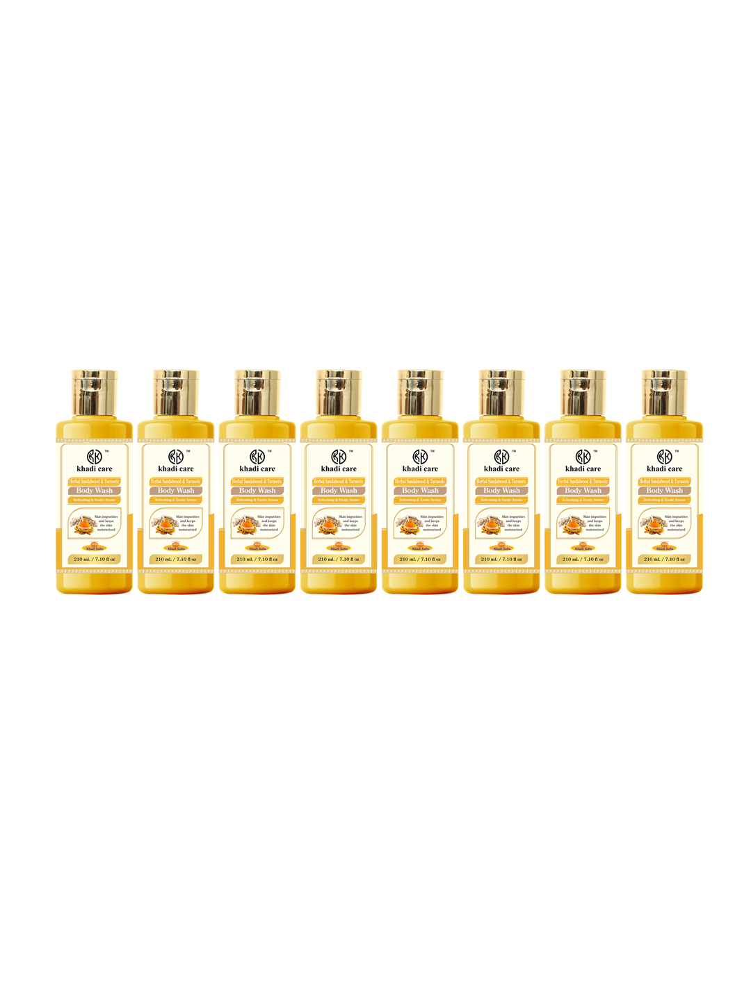 Khadi Care Herbal Sandalwood & Turmeric Body Wash (210ml Each) Pack of 8
