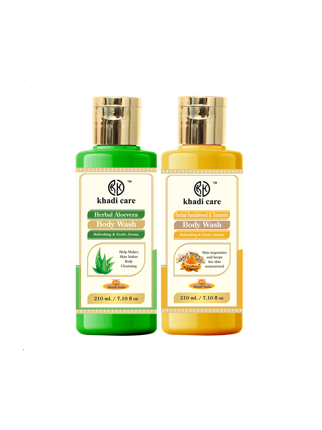 Khadi Care Herbal Combo Pack of Aloevera & Sandalwood Turmeric Bodywash (210ml Each) Pack of 2